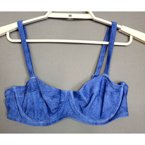 Aerie Underwire Bikini Top Womens 34D Blue Denim‎ Print Unlined New
